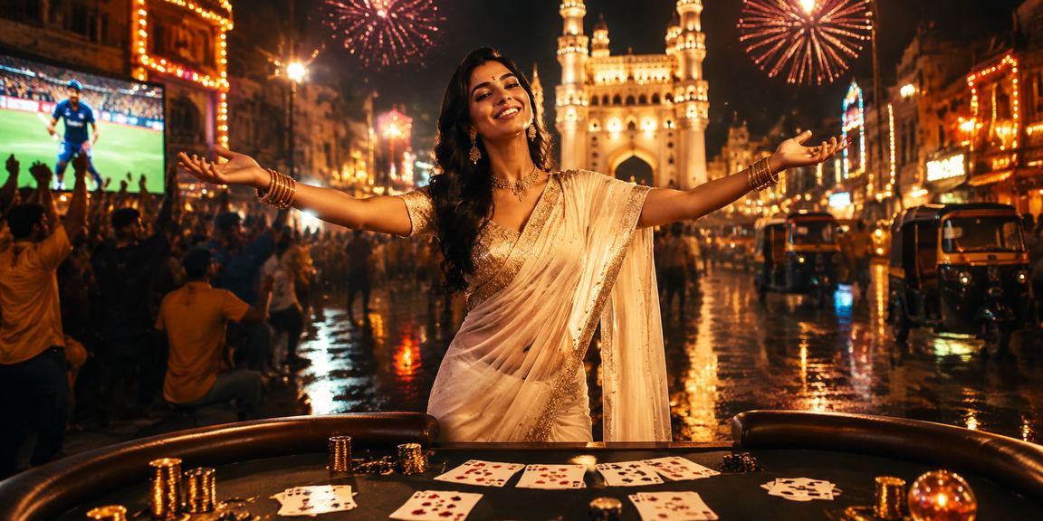 Hyderabad Charminar area with a player using mobile rummy app