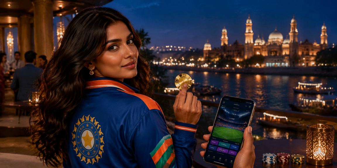Indian cricket betting with cricket stadium and enthusiastic crowd