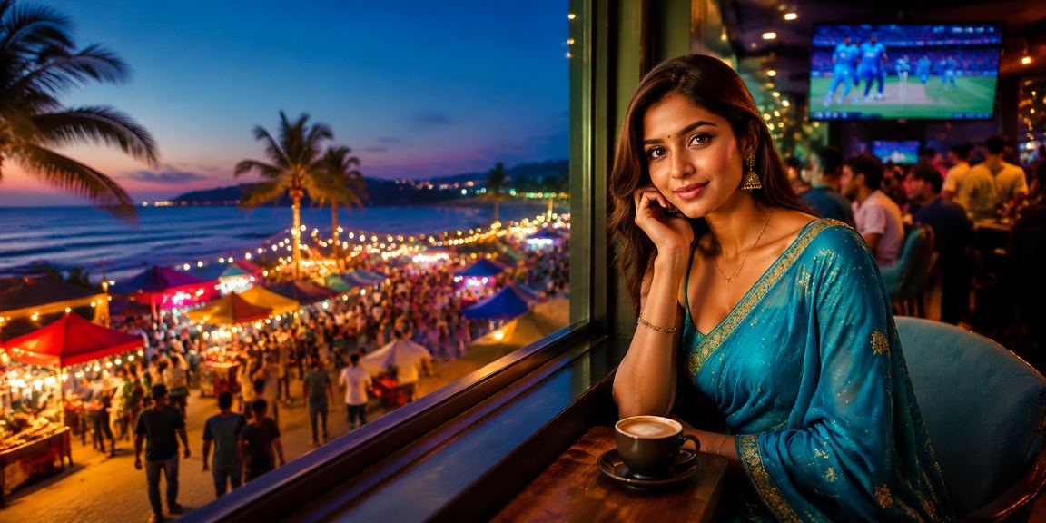 Indian woman placing cricket bet on smartphone wearing traditional saree