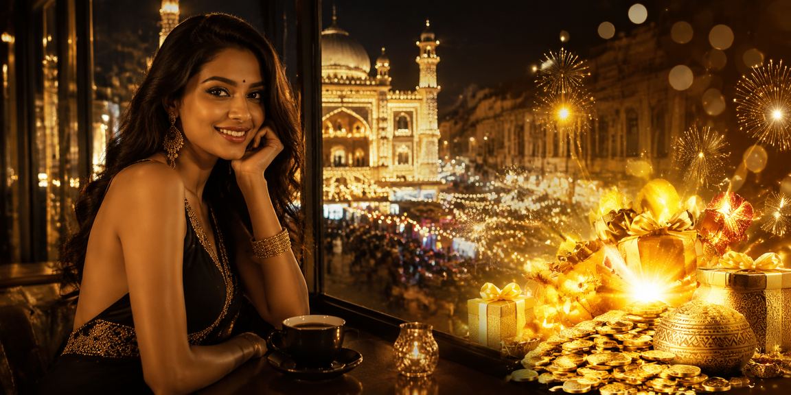 Old City Lucknow casino scene with Diwali festive VIP gaming environment